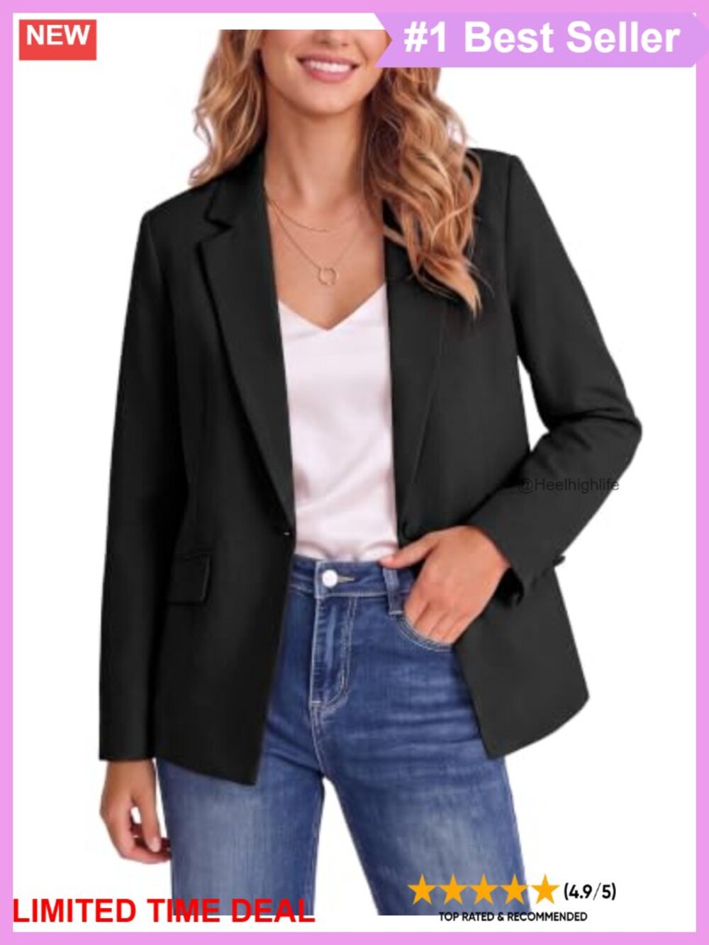 Women's Notch Lapel Single Button Blazer Long Sleeve Work Jacket